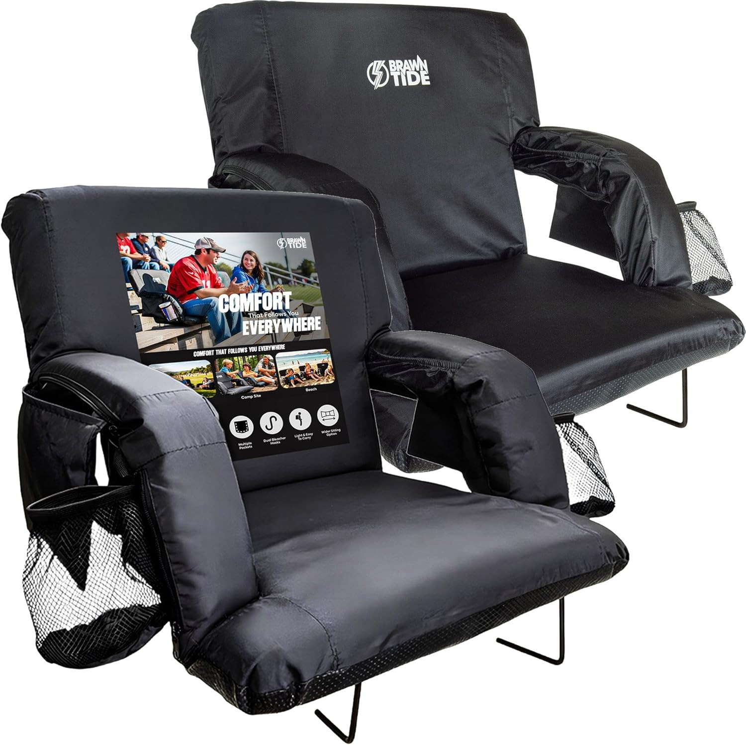 BRAWNTIDE Stadium Seat for Bleachers with Back Support - Wide Padded Reclining B