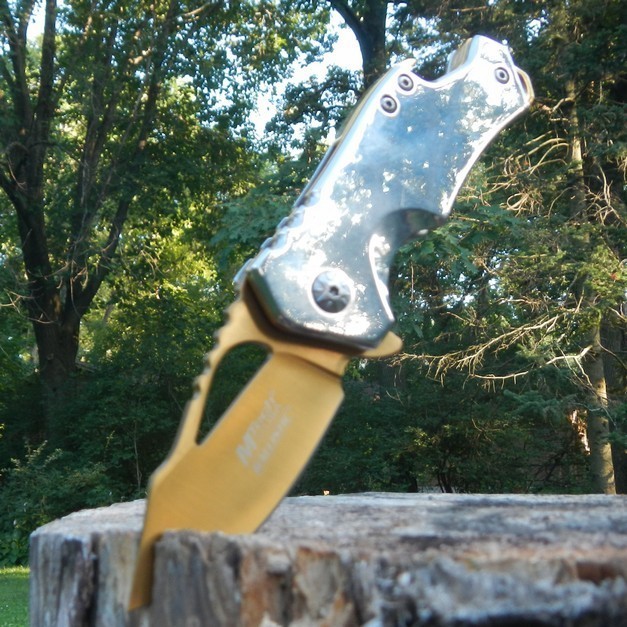 MTECH Gold TITANIUM Blade Spring Assisted BOTTLE OPENER Folding Pocket Knife