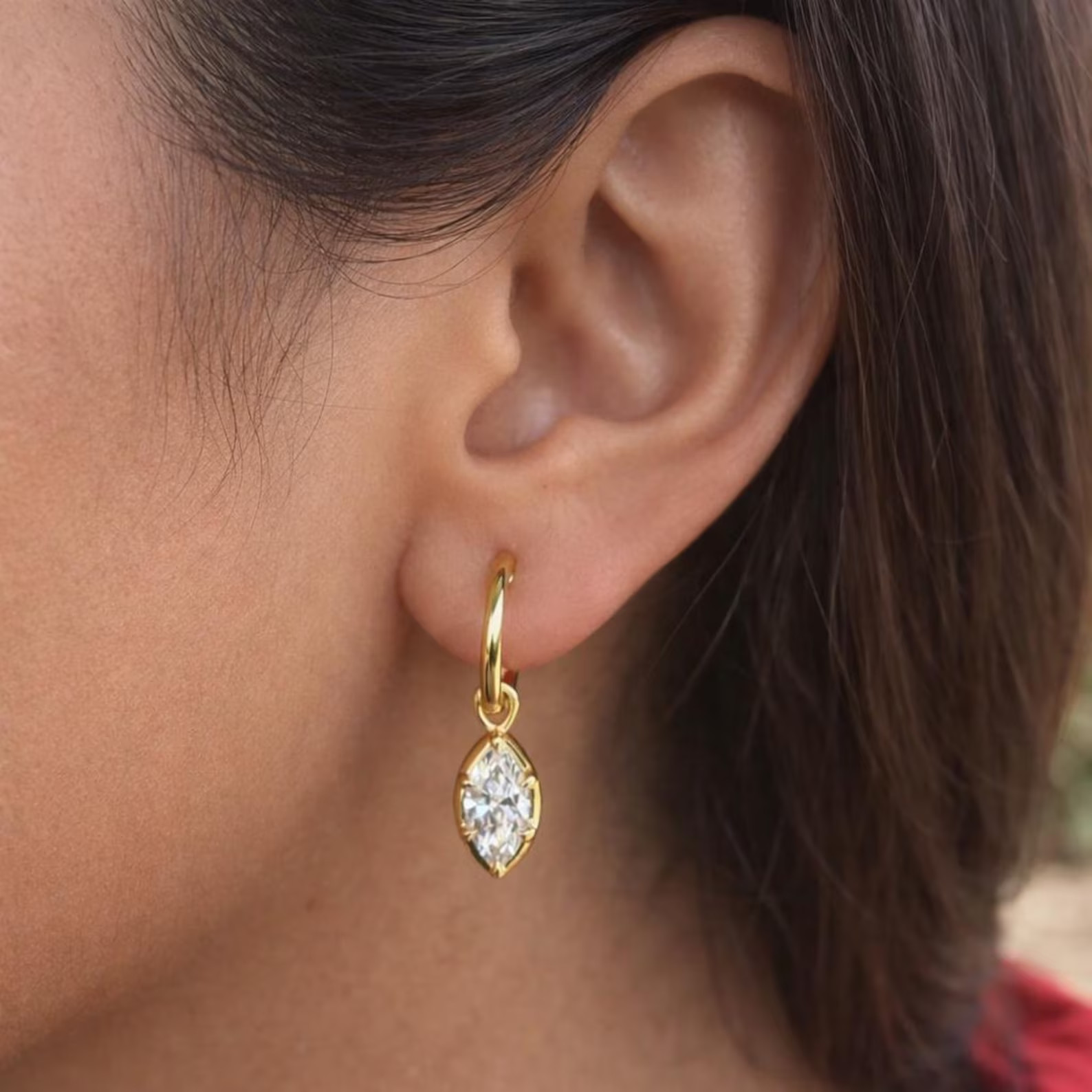 2 CT Marquise Cut Diamond Hoop Earrings 10K Solid Gold Drop Gift Earring