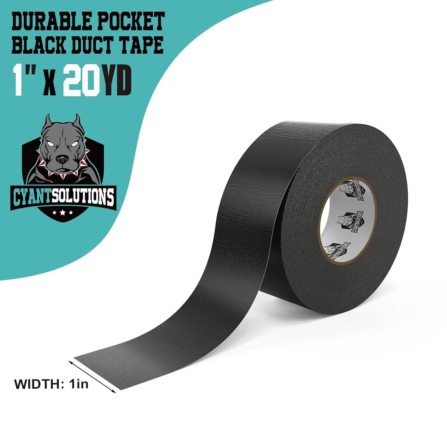 Heavy Duty Black Duct Tape 1"x20yd Compact Roll for Outdoor & Indoor Repairs