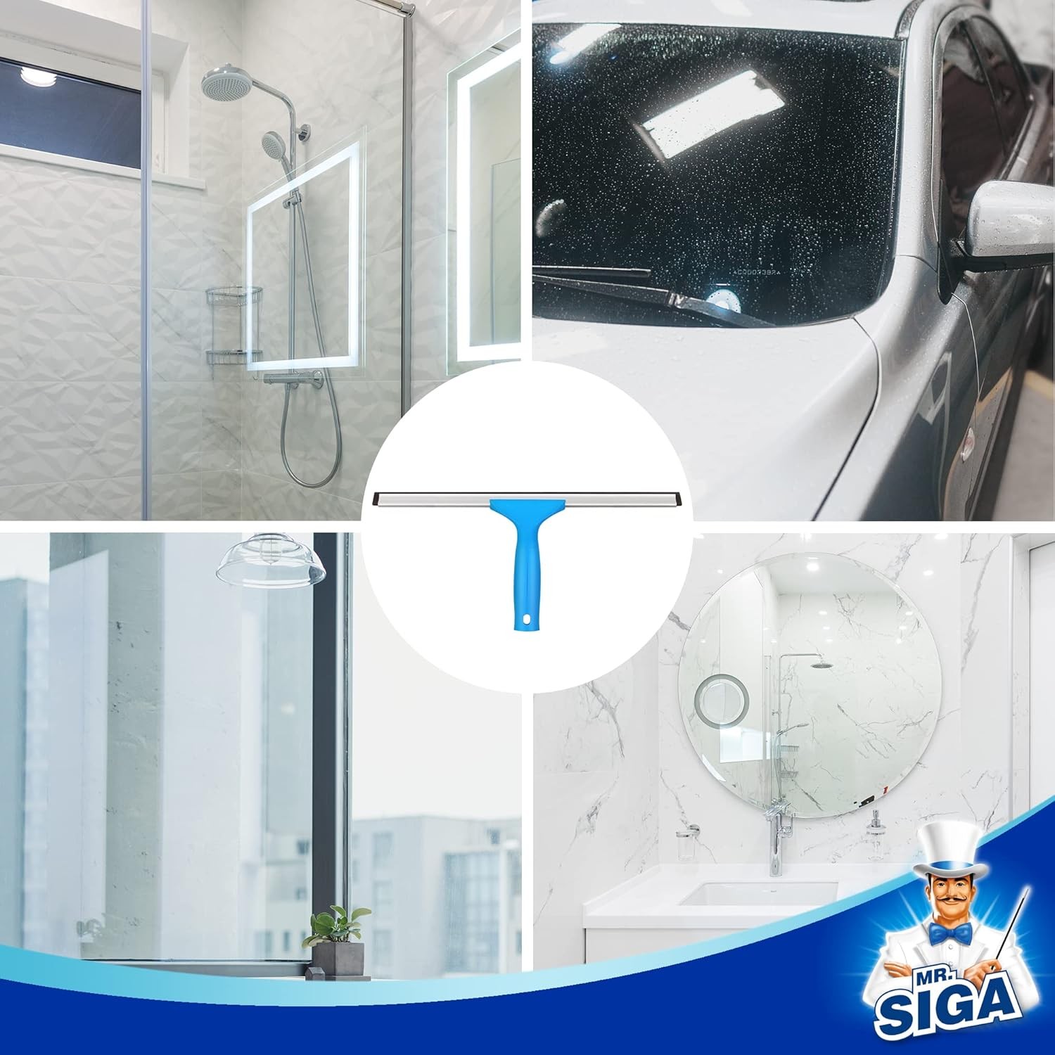 Professional window cleaning combo with practical squeegee and scrubber tool
