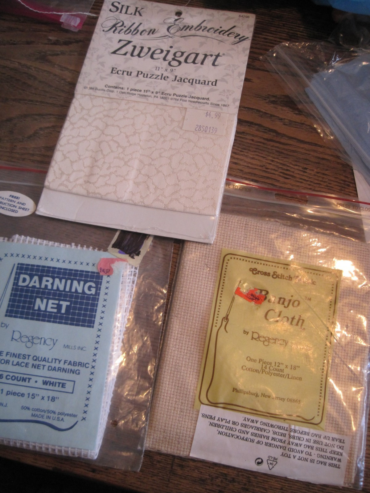 NEW-Regency Craft Lace Darning Net/BANJO CLOTH&ZWEIGART JACQUARD LOT OF 3 PCS