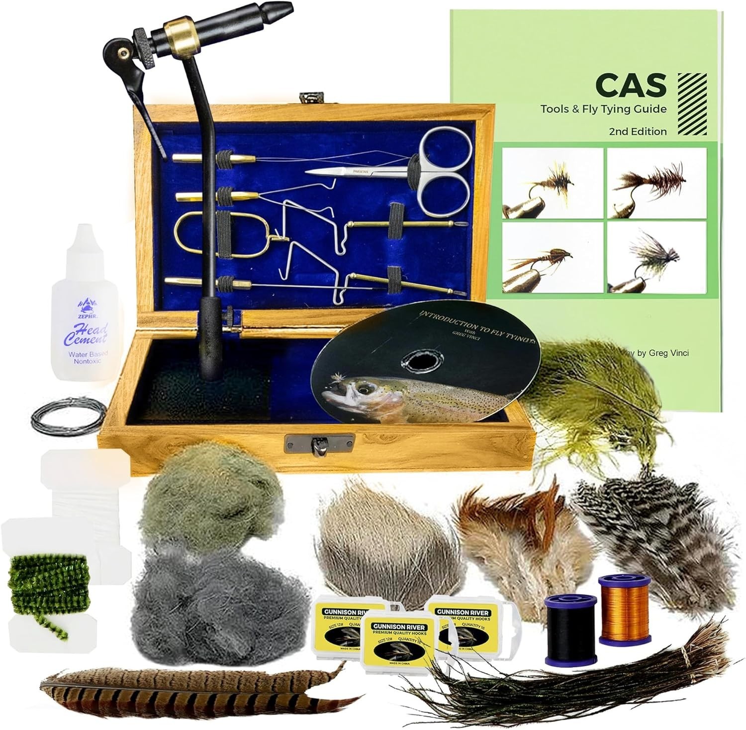 Complete Fly Tying Starter Set in Wooden Box
