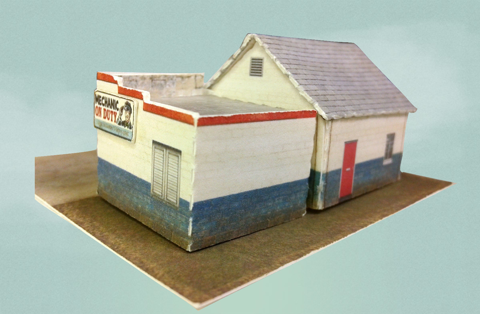 Z Scale Building - Retro Gas Station Service Station (Cover Stock Paper Kit)