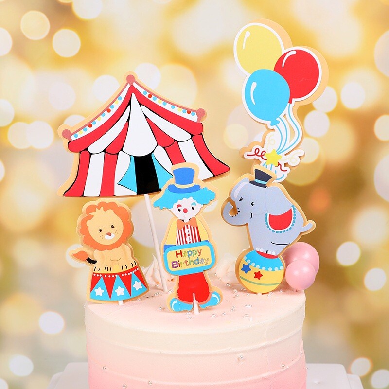 5 PCs Circus Cupcake Topper Set Birthday Cake Decorations