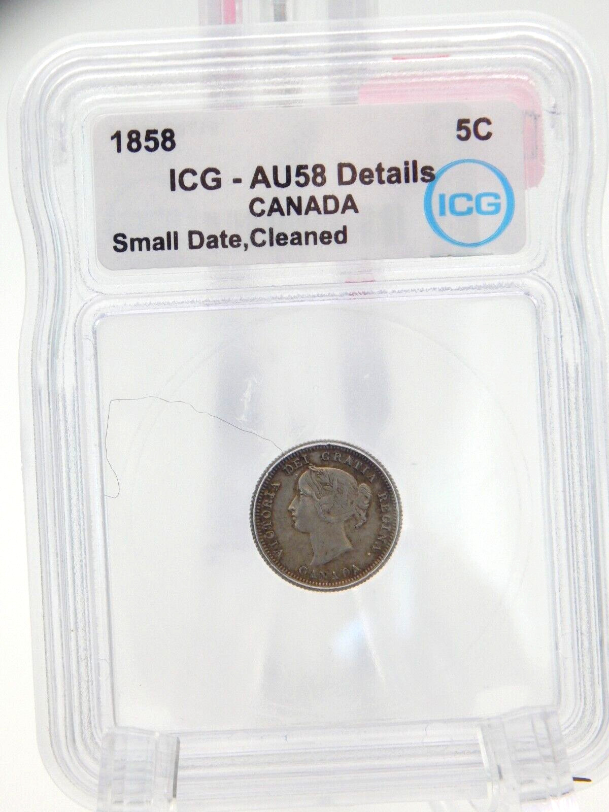 1858 Canada 5 Cent Piece Coin - Nickel - ICG Graded AU 58  DETAILS (BT723)