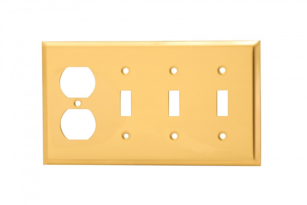 Switch Plate Bright Solid Brass Triple Toggle Outlet | Renovator's Supply