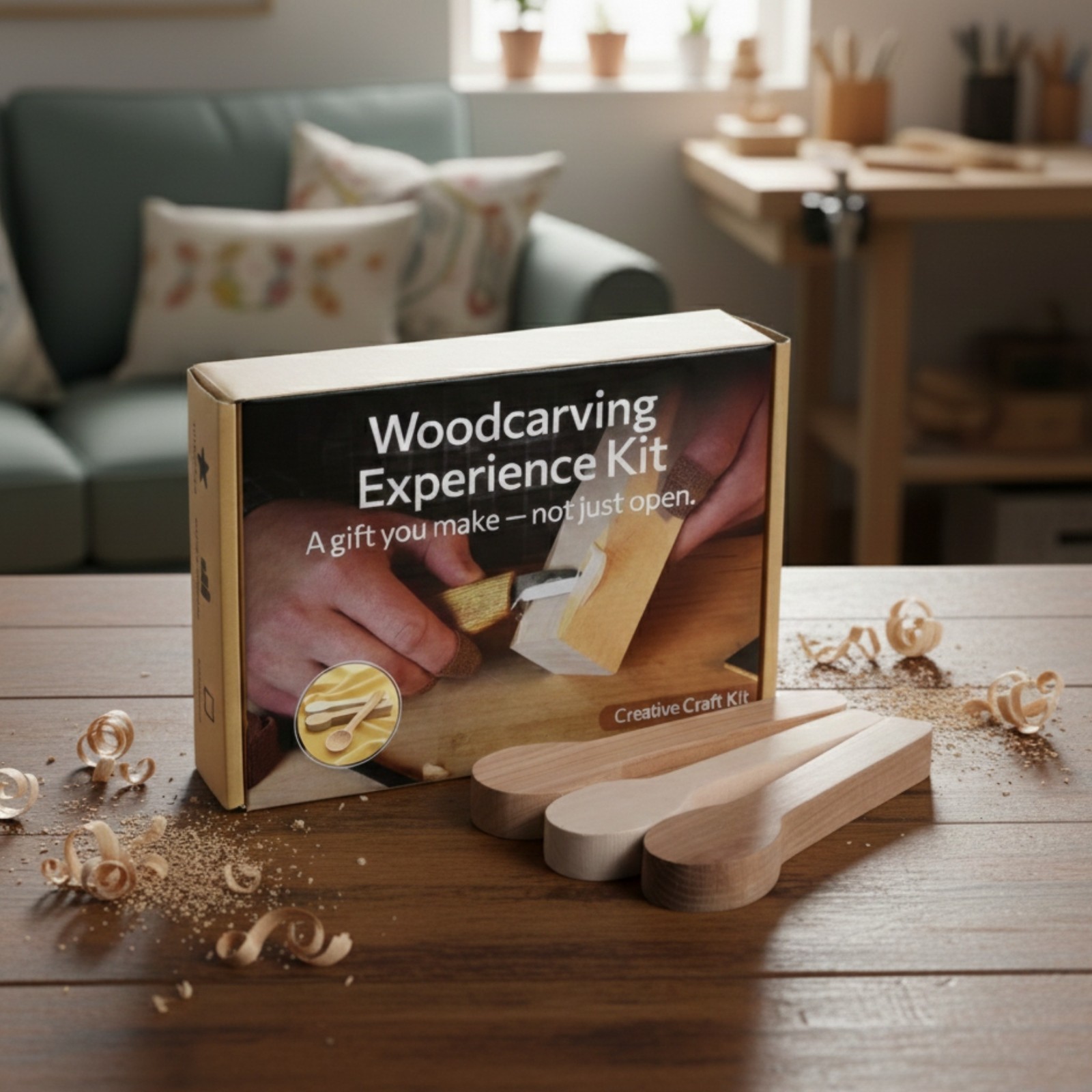 3pcs DIY Set Linden, Cherry, Oak Blank Spoon Making Carving Kit for Beginner