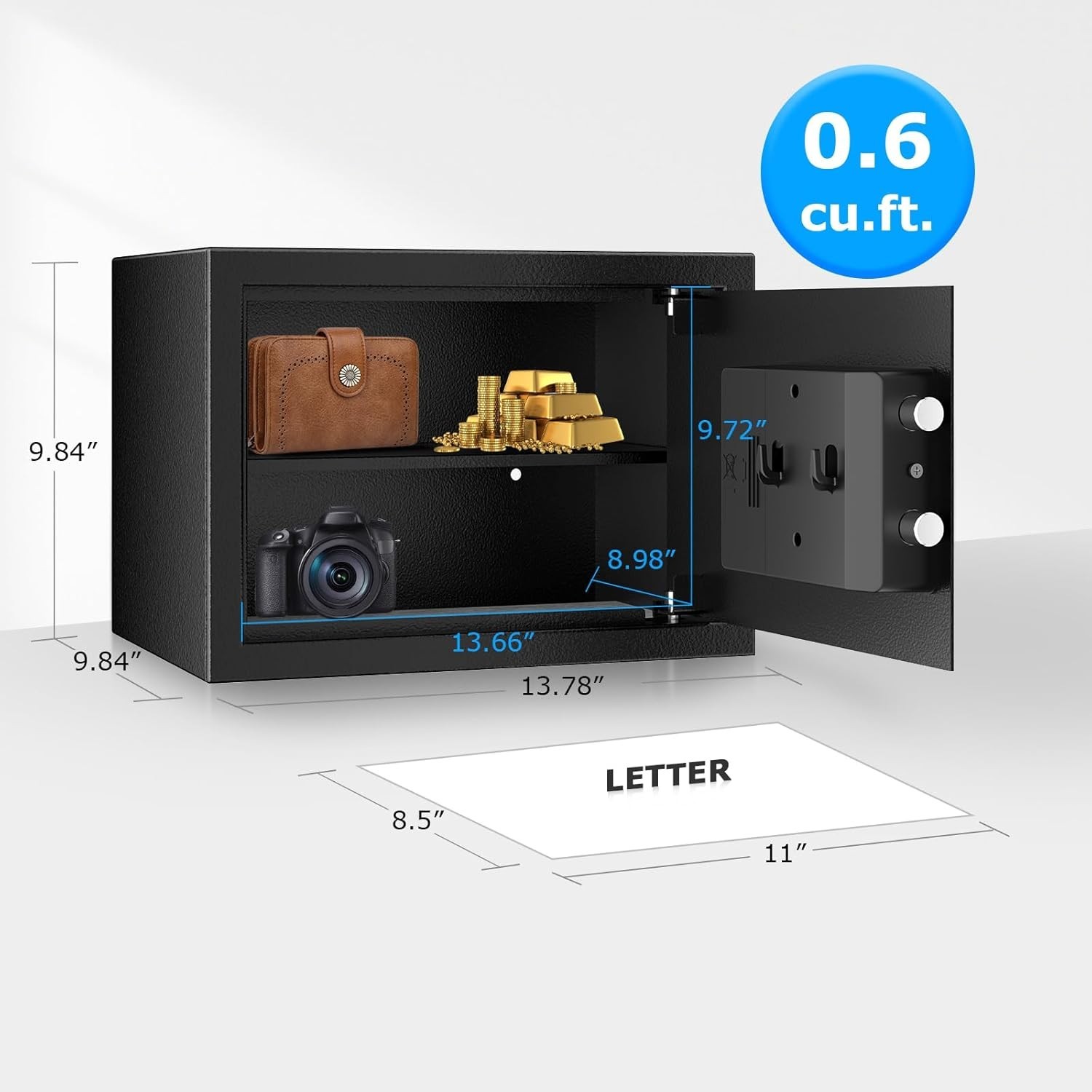 Safe, 0.6 Cubic Safe Box with Electronic Keypad, Removable Shelf, for Valuabl...