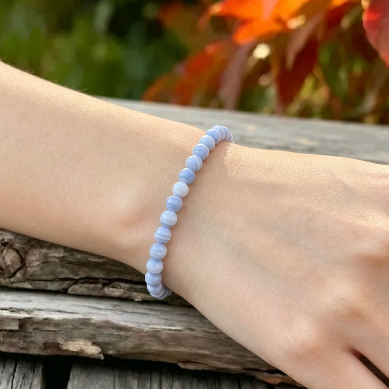 Blue Lace Agate 4mm Beaded Bracelet Throat Chakra Stress Relief Healing Crystal