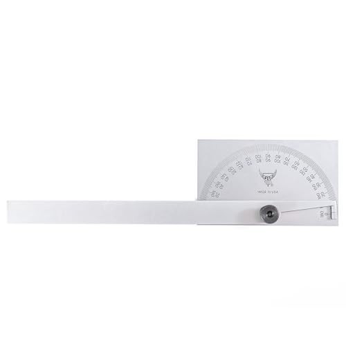 Stainless Steel Angle Protractor - 6" Blade, Double Graduation, Bevels & Radial