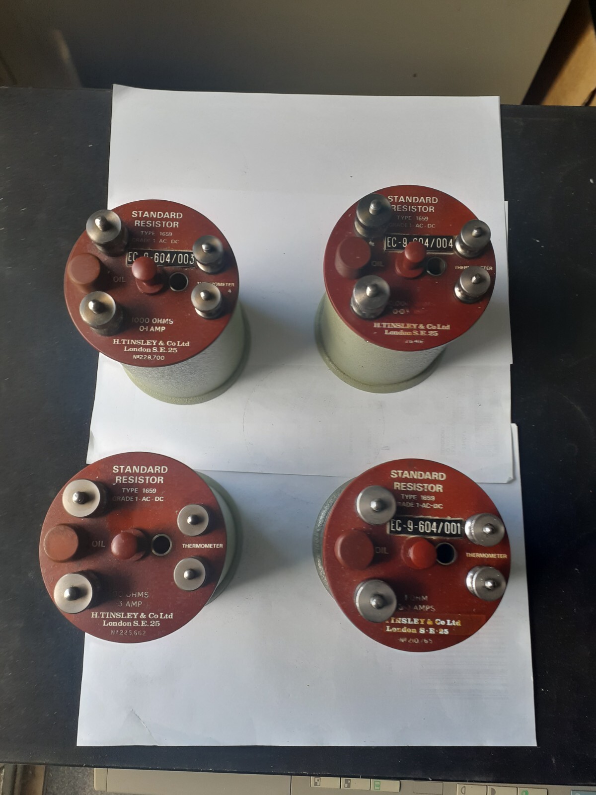 TINSLEY STANDARD RESISTORS TYPE 1659 1, 100, 1000 & 10000 OHMS