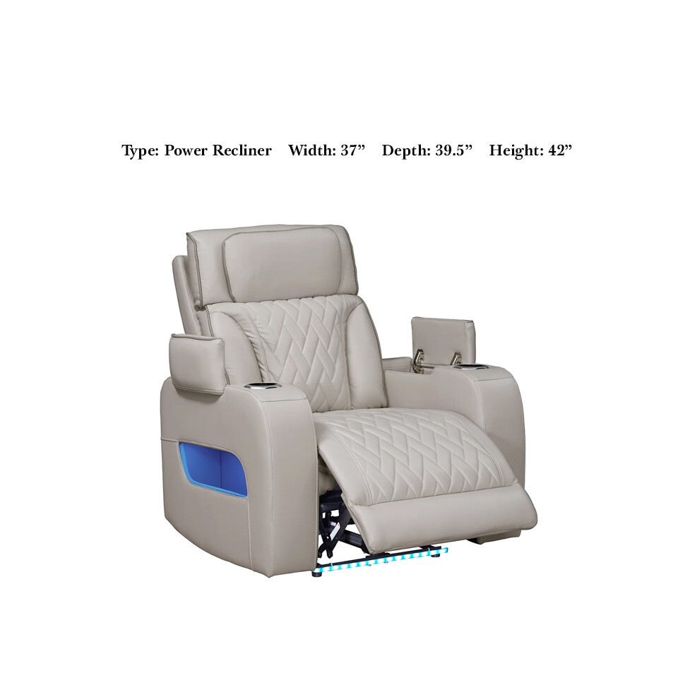 NEW Beige Gray LED Power Recliner & Adj Headrest 3PC Sofa Set Bluetooth Speaker