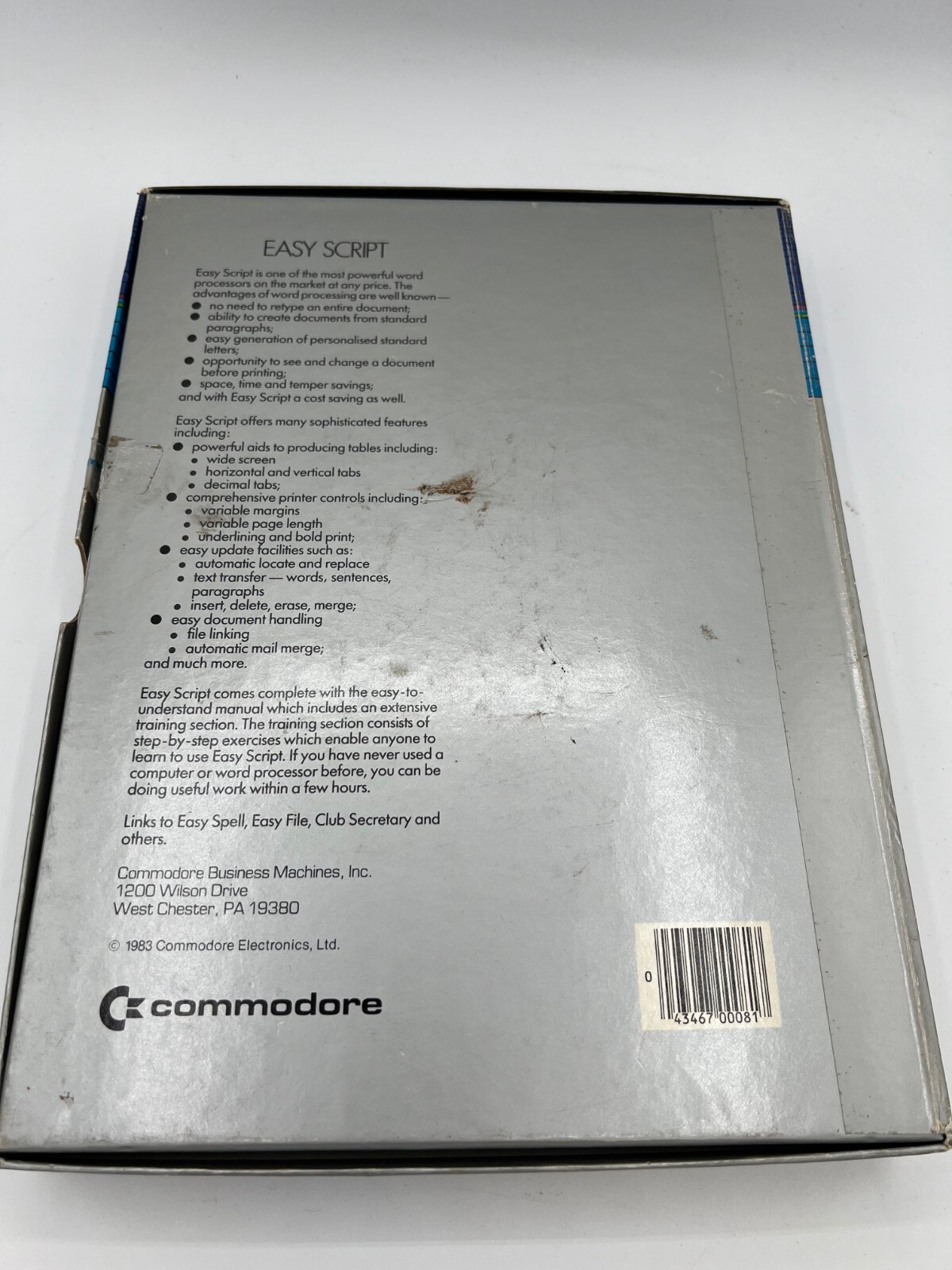 Vintage Commodore Easy Script - Boxed, Manual, Floppy Disks