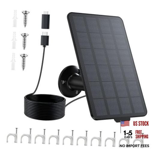 3W Solar Panel for Battery-Powered Security Cameras,USB-C & Micro USB Black