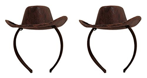 2 Piece Cowboy Hat Headband, One Size, Brown