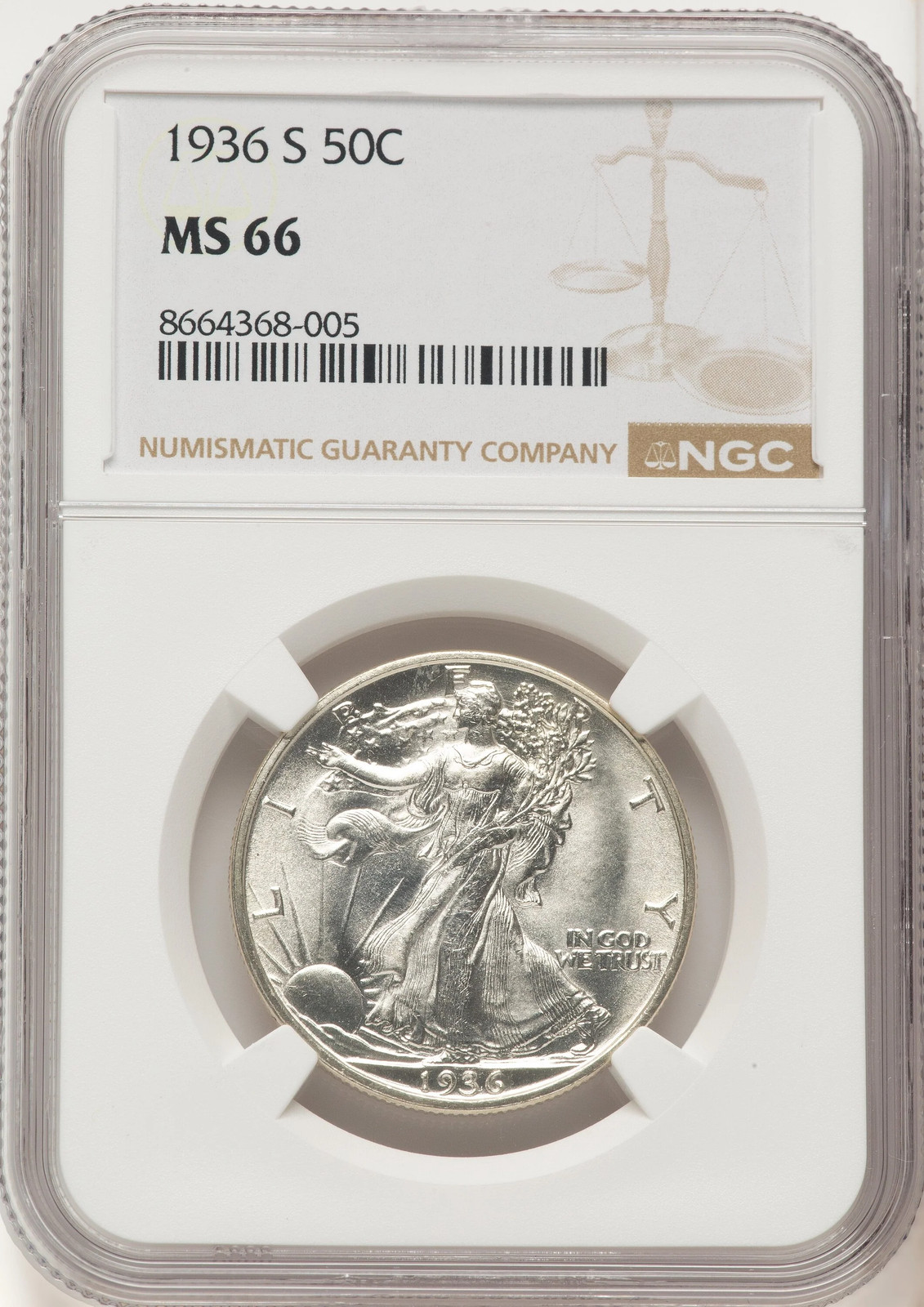 1936-S 50C Walking Liberty Half Dollar NGC MS66