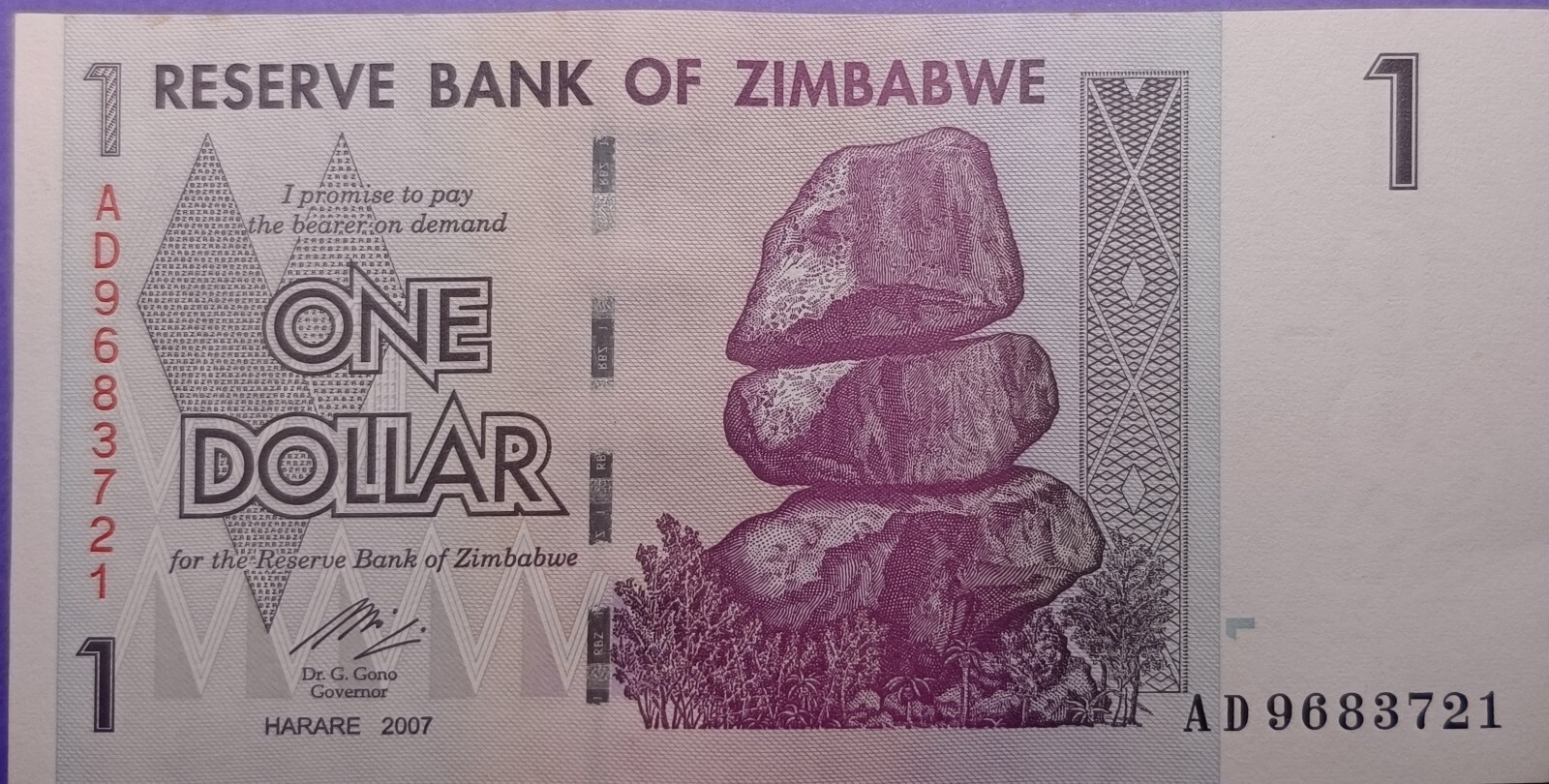 Zimbabwe: P#65 1 x 1 Dollar 2007 Circulated Banknote (XF-AUNC) - UK Seller