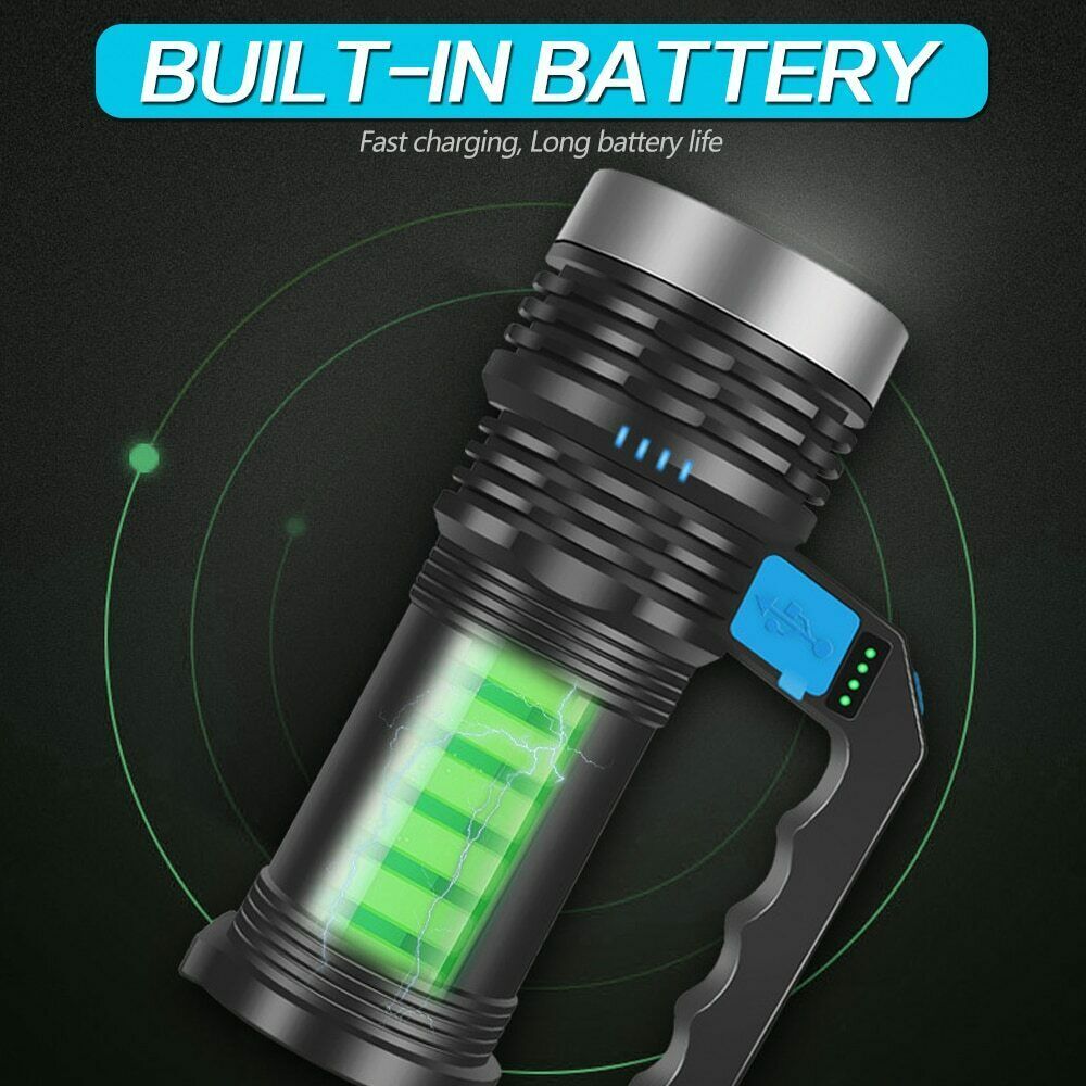 High Powered Ultra Bright LED Torch Rechargeable Security Flashlight Side Light