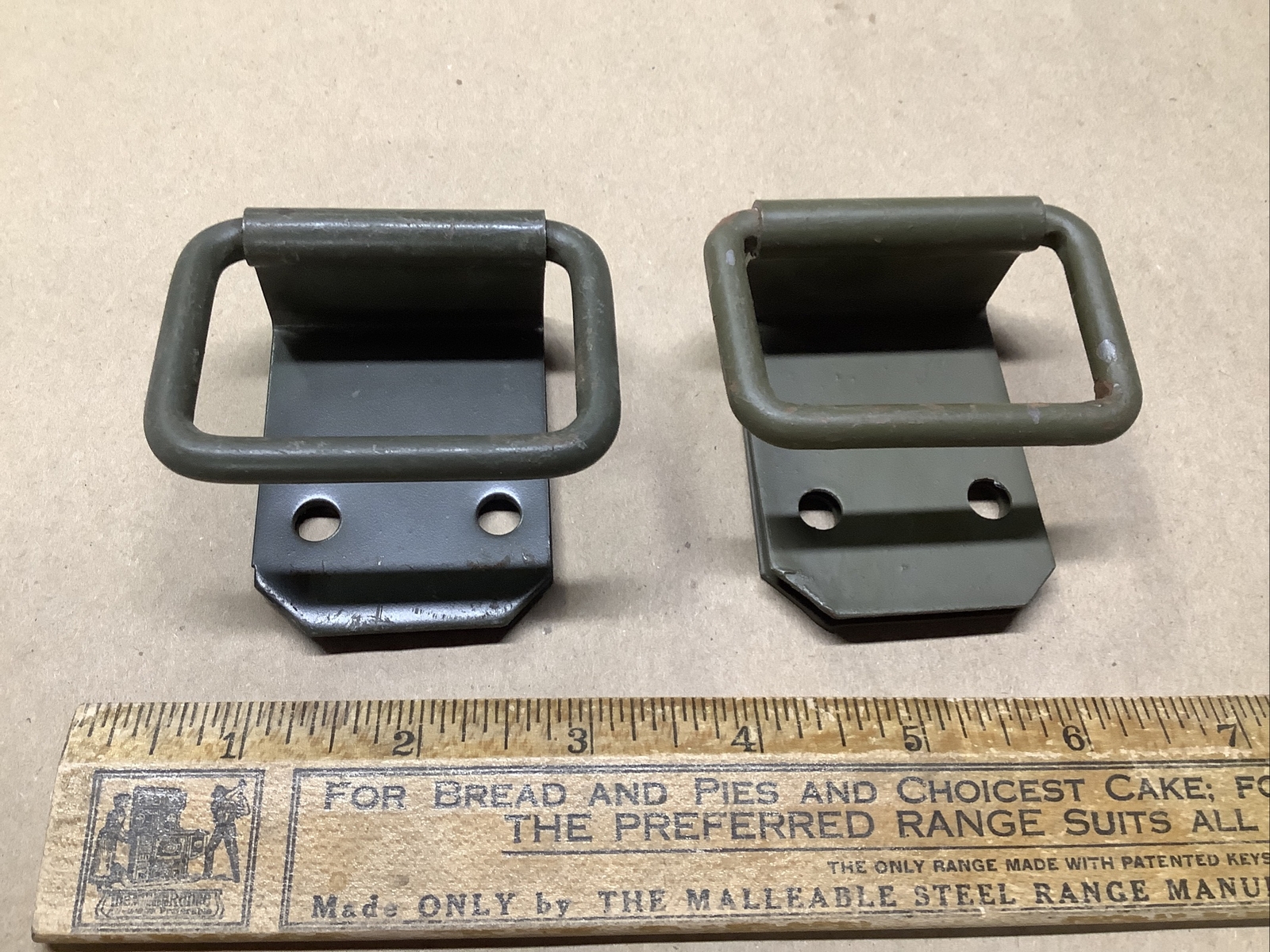 Pair Of Vintage Metal Army Green Chest Handles WW II INV-JDJ028
