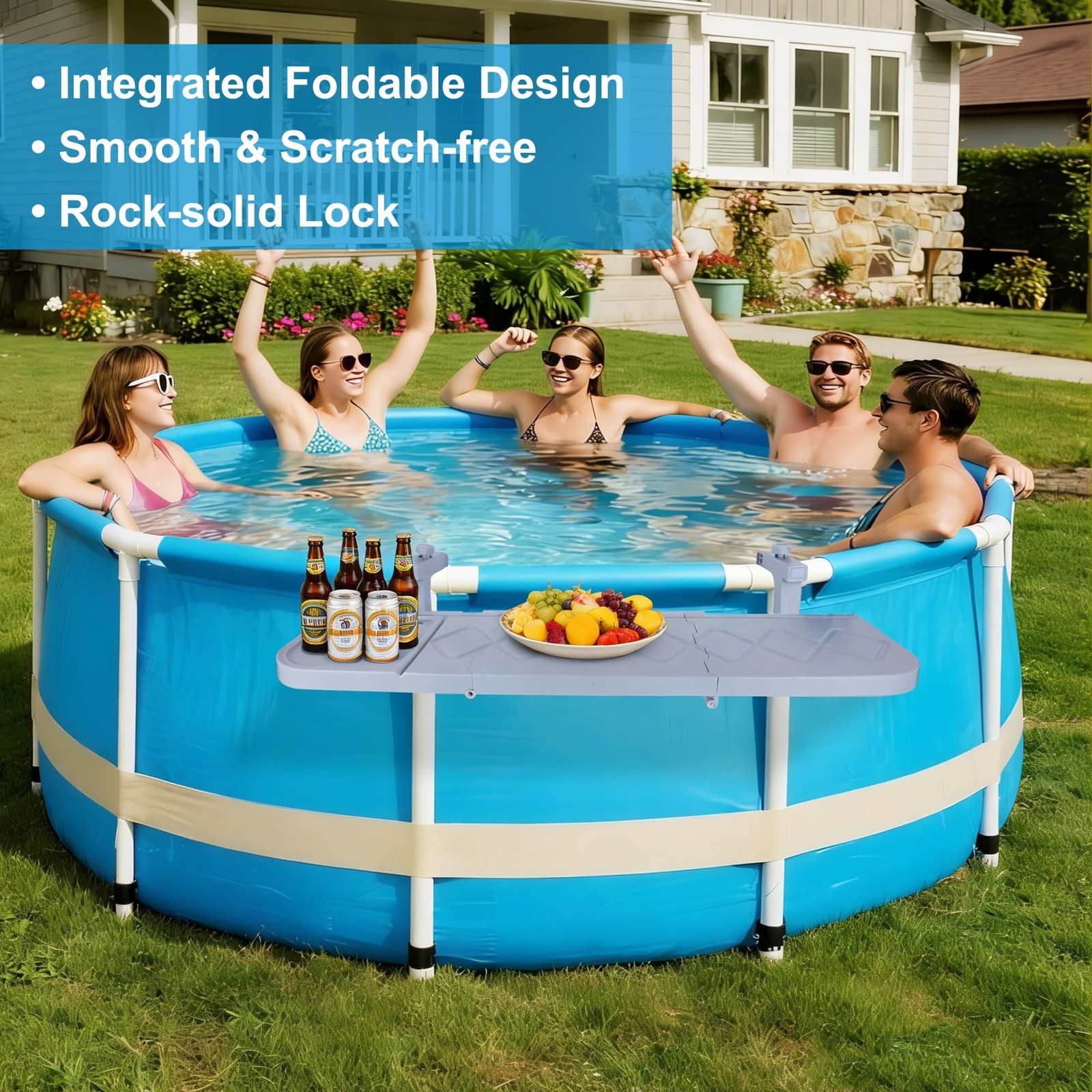 winemana Pool Bar for Above Ground Pool, 38.4 x 12 Inch Adjustable Poolside Tabl