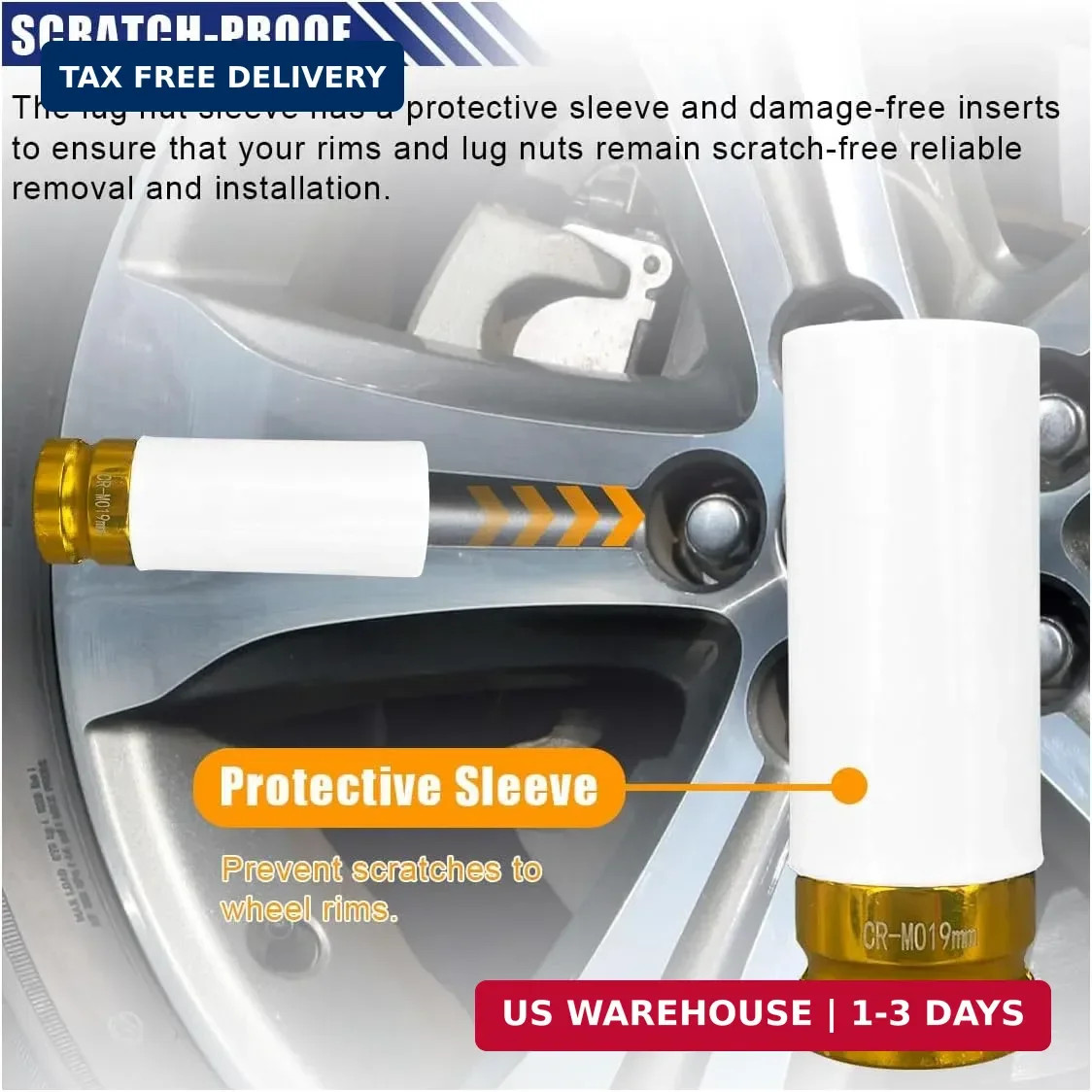 1/2" Drive 19 mm Lug Nut Impact Socket, Non-Marring Deep Lug Nut Socket, Thin...