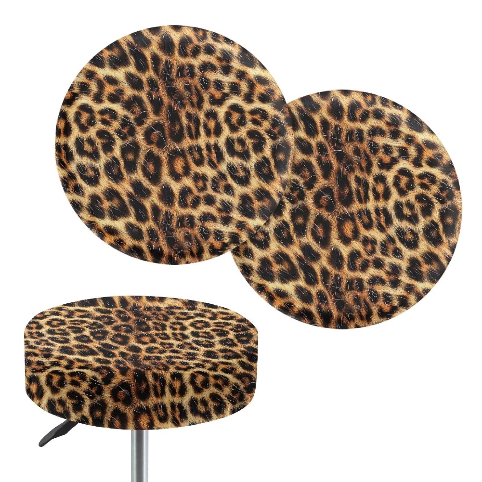 Leopard Pattern 2 Pack Round Bar Stool Covers, Waterproof Oilproof Round Stoo...