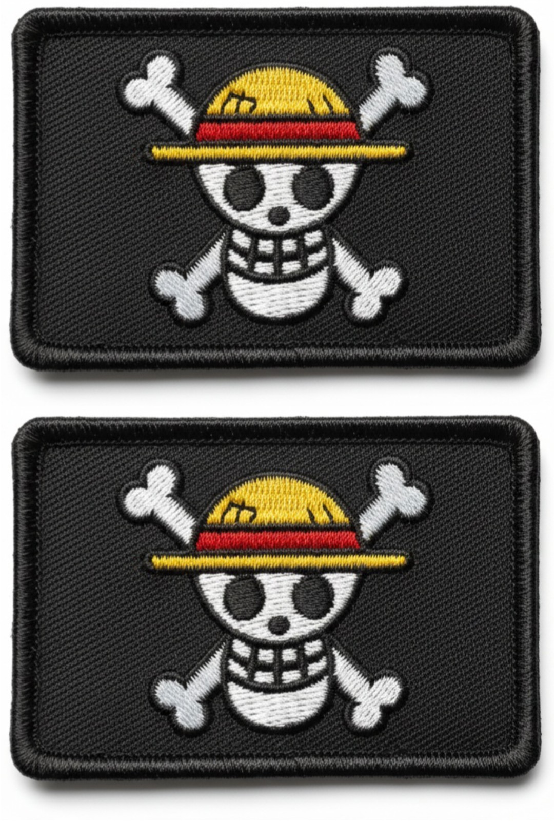 Straw Hat Pirate Flag Embroidered Morale Patch  - 2PC  Hook Backing  3"X2"