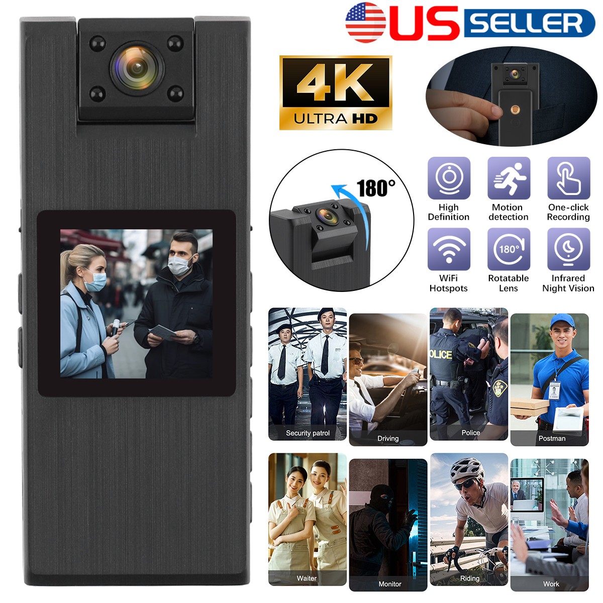 New 1080P Camcorder Mini Police Body Camera HD 180° Video DVR IR Night Cam