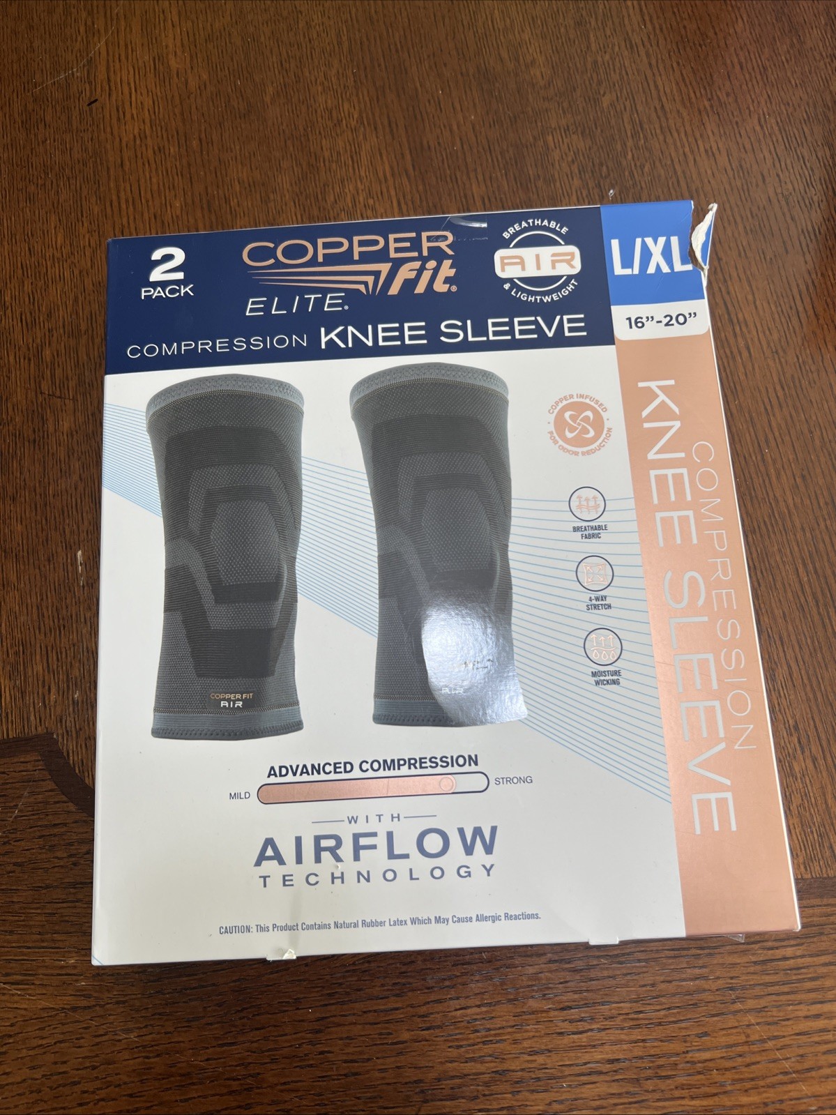 Copper Fit Elite Compression Knee Sleeve 2 Pack L/XL 16-20" Airflow Technology