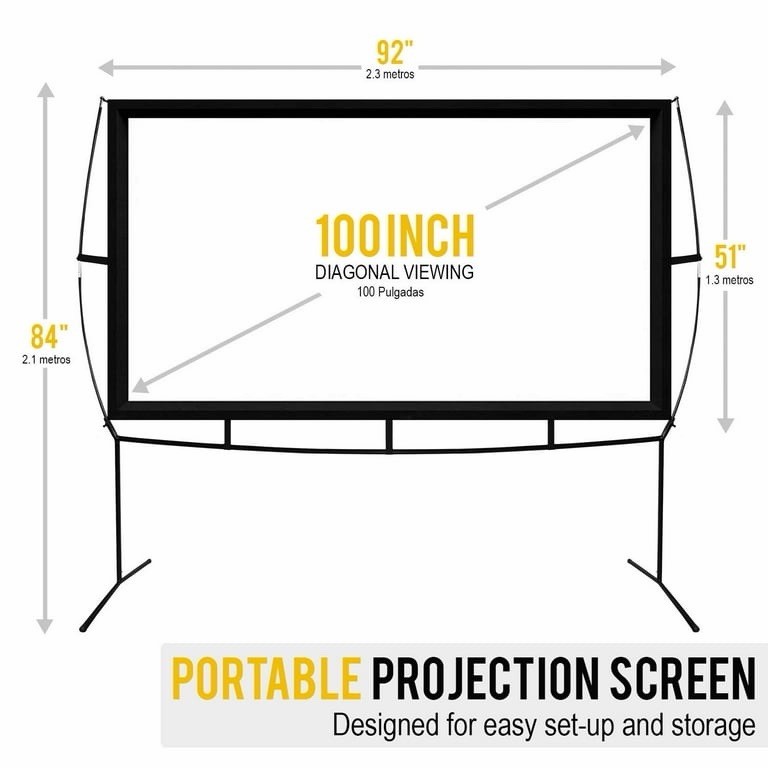 Getco Tech 100 in Portable Projection Screen w/ Stand Frame & Carry Bag