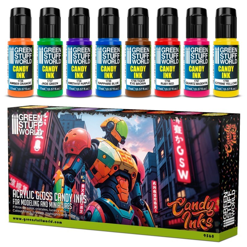 Green Stuff World: Candy Ink Set - x8 17ml Acrylic Transparent Gloss Ink Paints