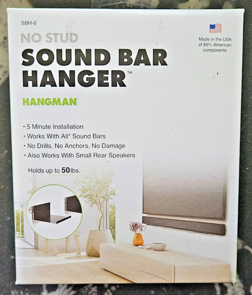Hangman No Stud Fixed Indoor Wall Sound bar hanger Fits Hardware Included
