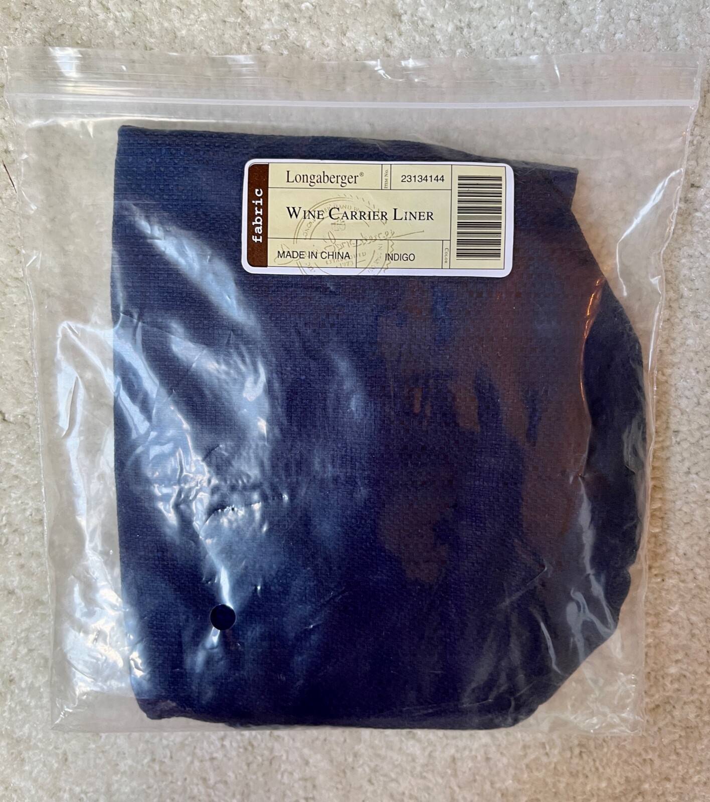 Longaberger Wine Carrier Liner (Indigo) NIB