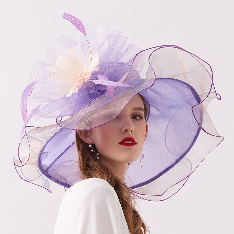 Hot Women's Kentucky Derby Church Hat Bride Tea Party Feather Brimmed Cap Party