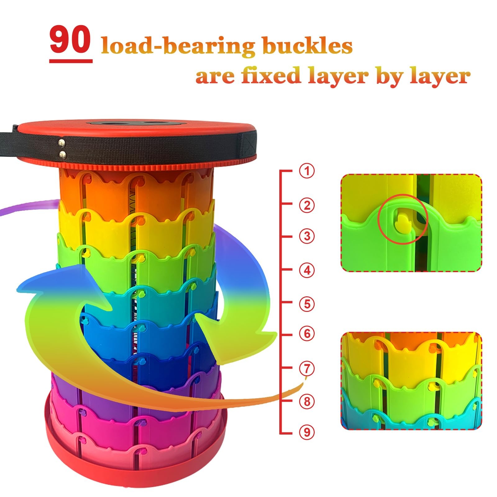 Rainbow Travel Camping Stool, Retractable Portable Folding Stool,Collapsible ...