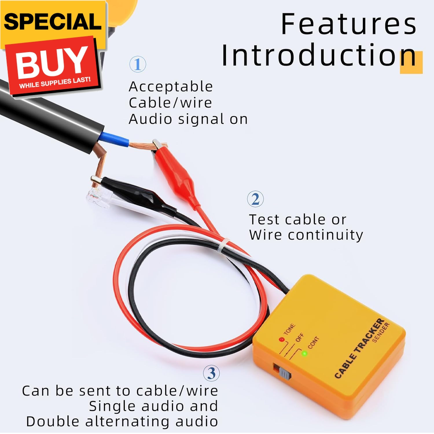 Yellow Cable Finder Tone Generator Probe Tracer Wire Tracker Cable Circuit Teste