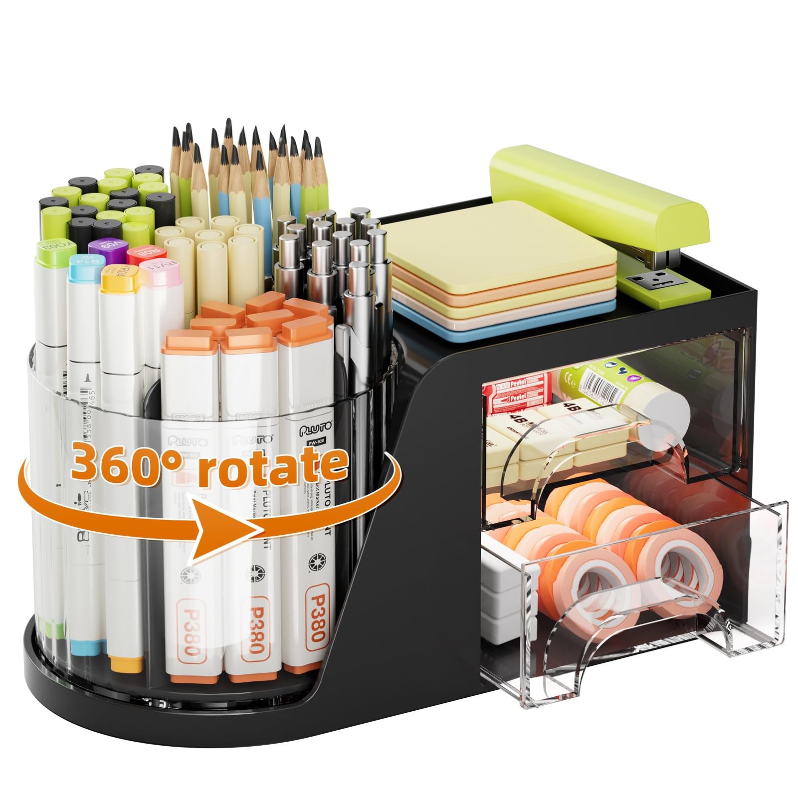 Marbrasse Desk Organizer with 2 Drawer, 360°Rotating Pen Holder, Desk Organiz...