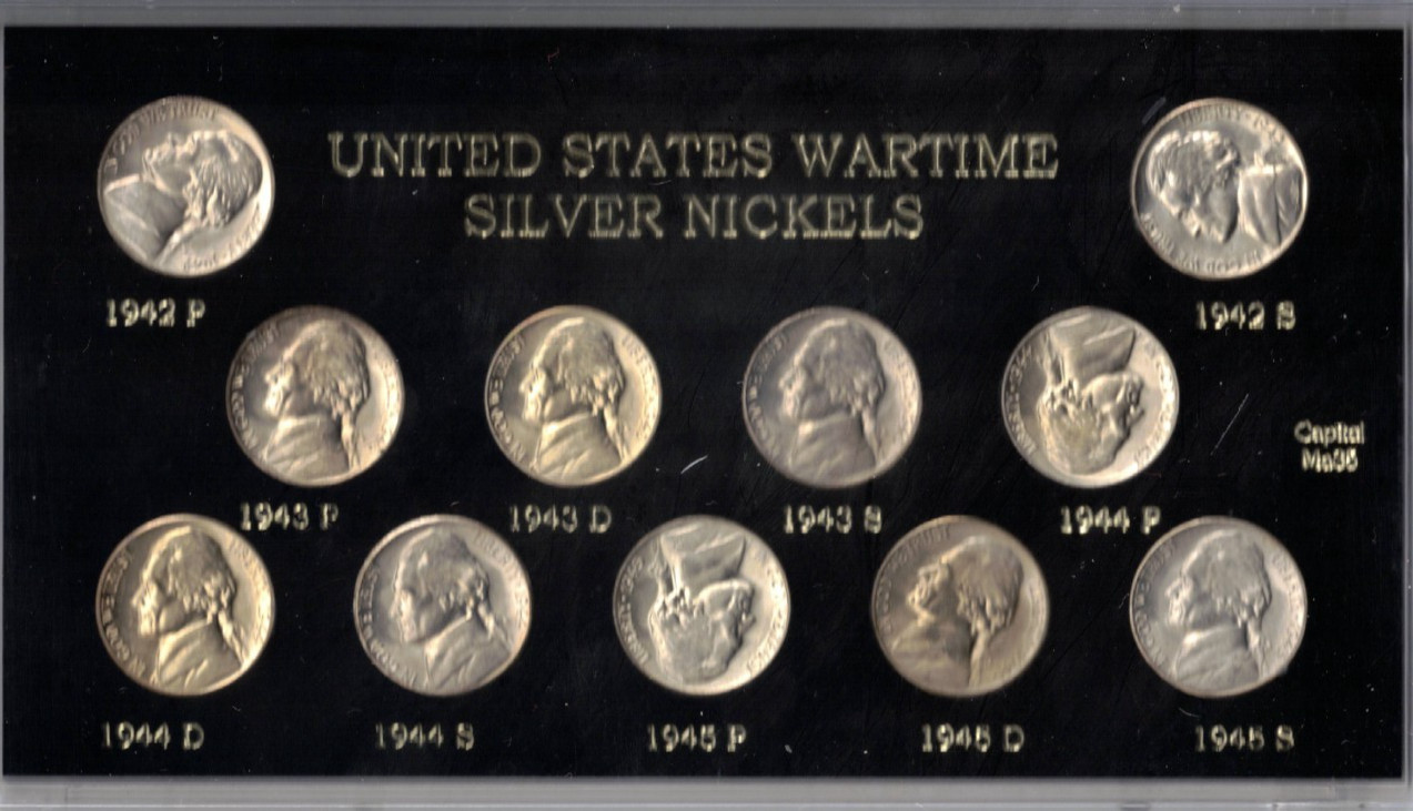 1942-1945 Jefferson WWII 35% Silver Brilliant Uncirculated Nickel 11 Coin Set!