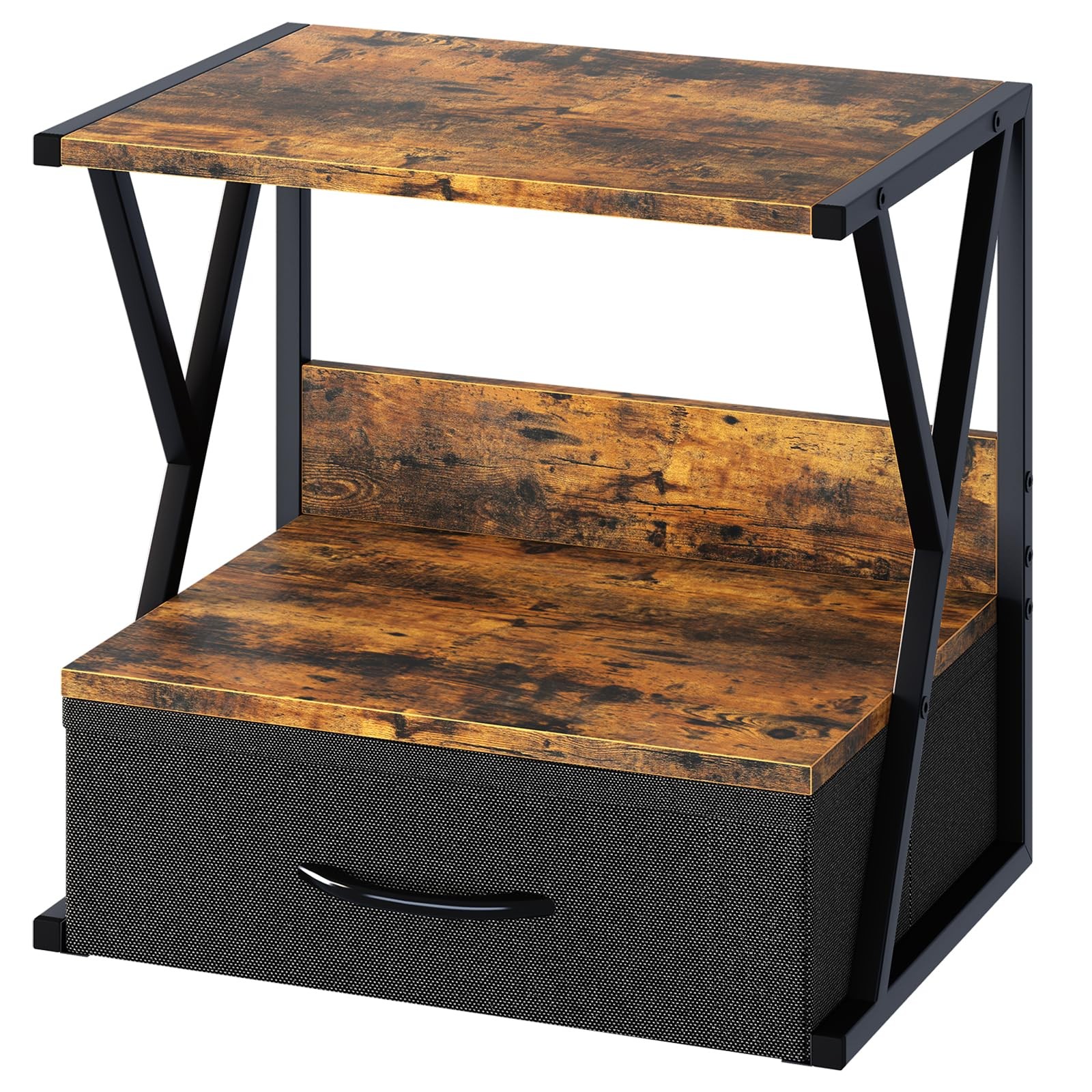 aboxoo Printer Stand for Desk with Storage Drawer, 2 Tier Brown