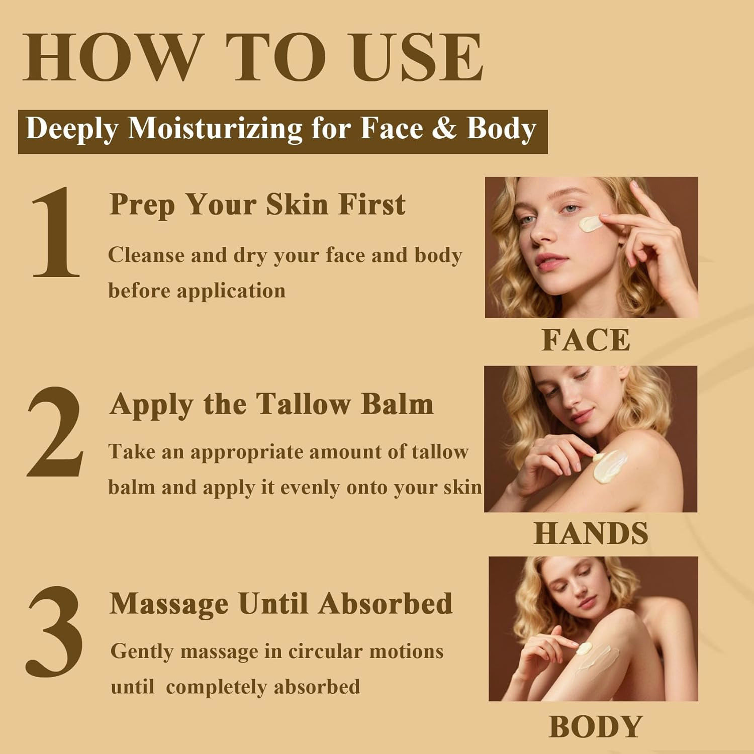 Beef Tallow & Honey Balm for Skin Organic Grass-Fed Face Moisturizing Cream