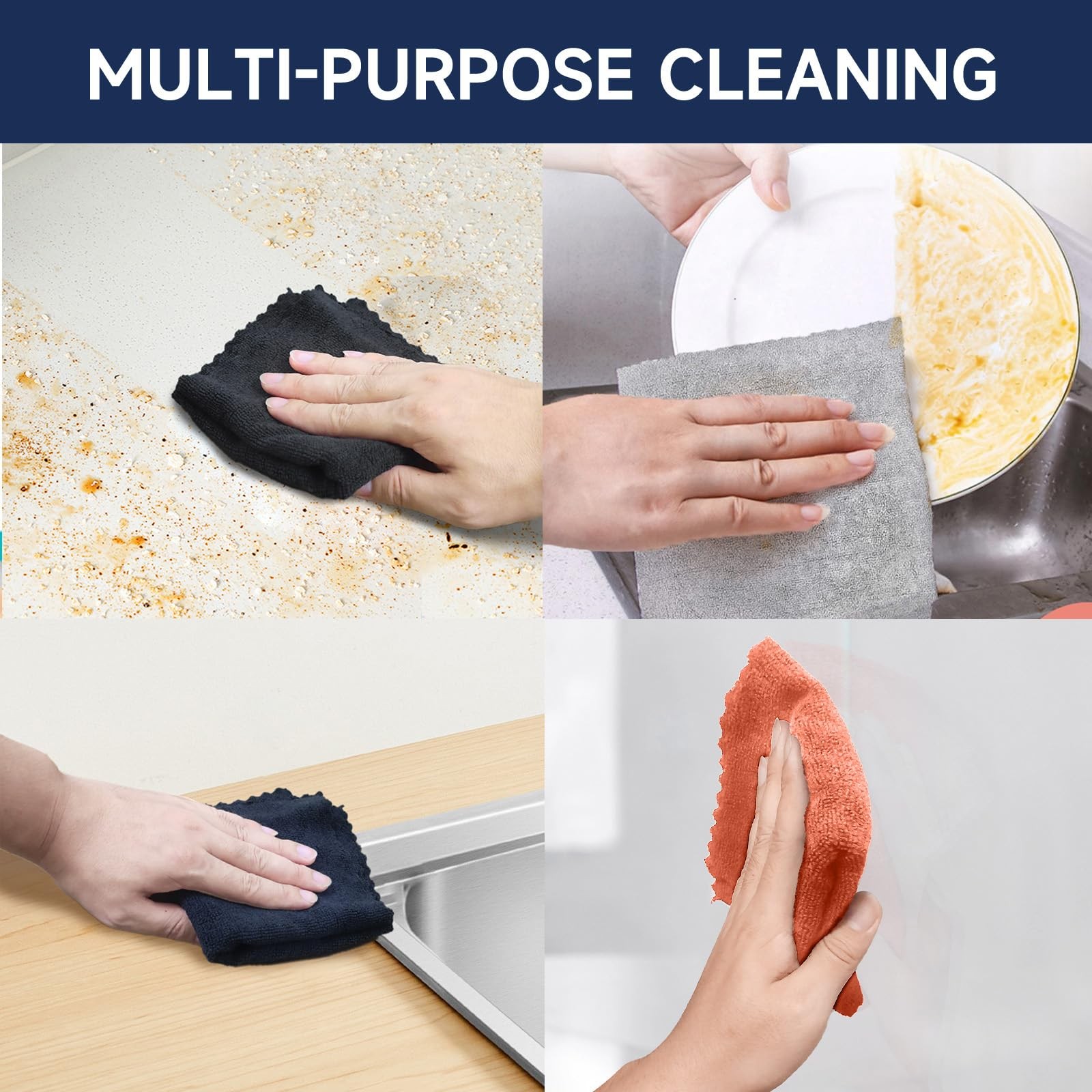 12" x 12" Black Microfiber Cleaning Cloth,40Pack Multi-Purpose Reusable Clean...
