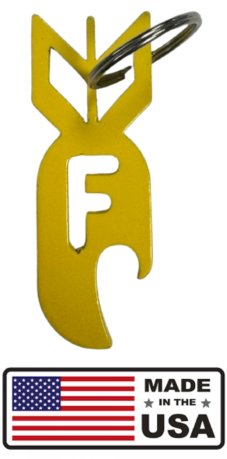 F Bomb Steel Yellow Bottle Opener Keychain. Beer Bottle Opener Key Chain