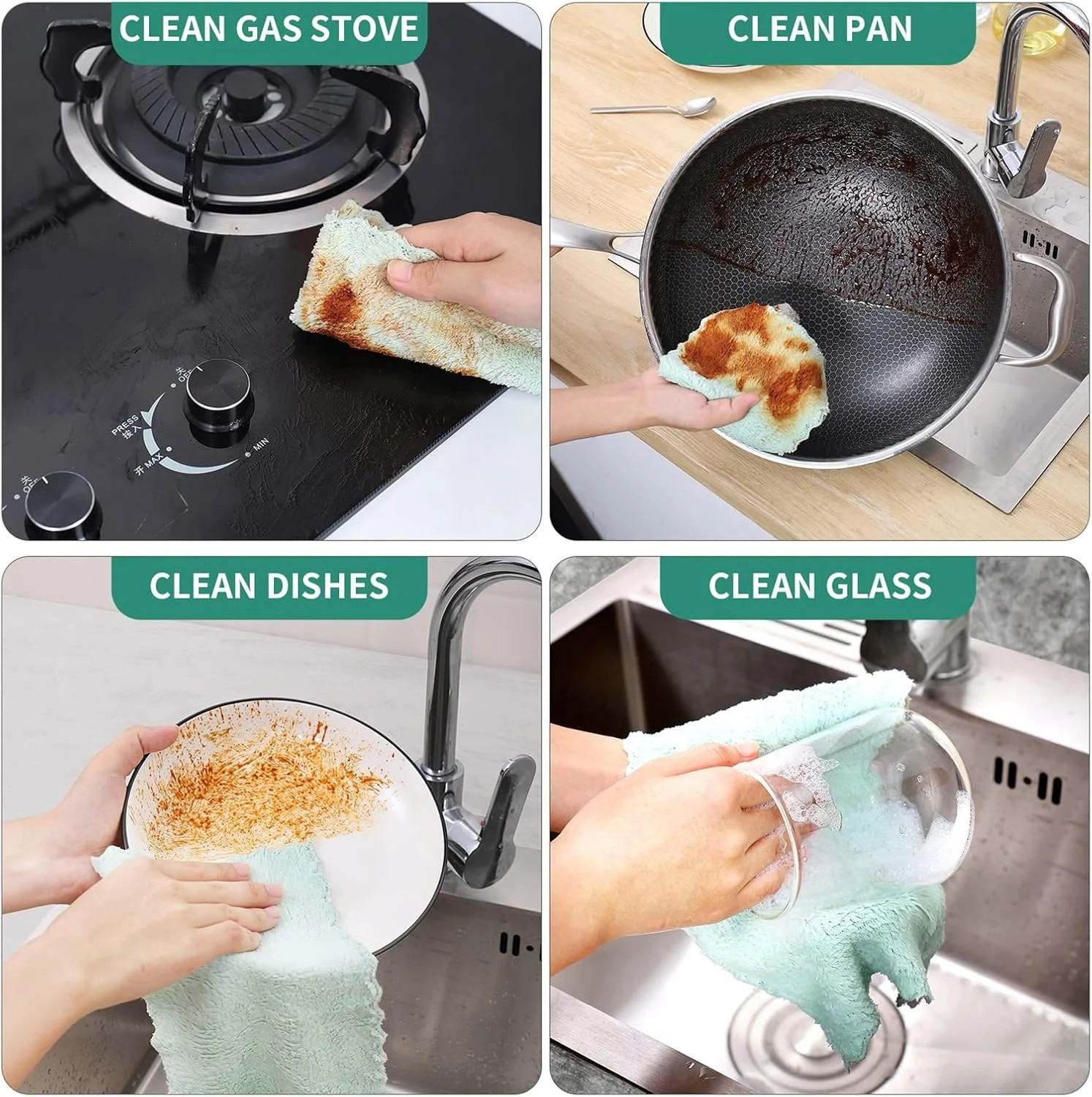 Bessrung 20 Pack Kitchen Dish Cloths, Super Absorbent Microfiber Cleaning Cloth