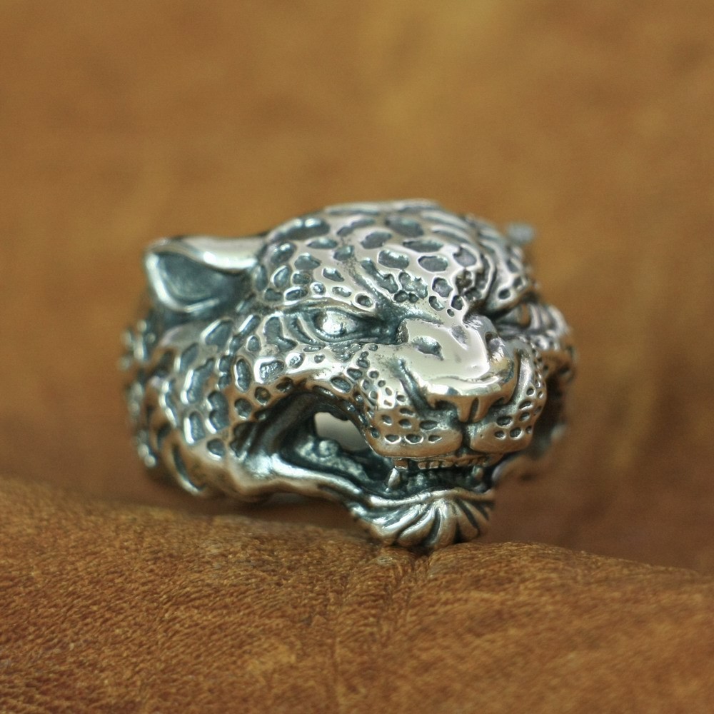 925 Sterling Silver Details Leopard Panther Ring Biker Ring TA151A US 7~15 DZ