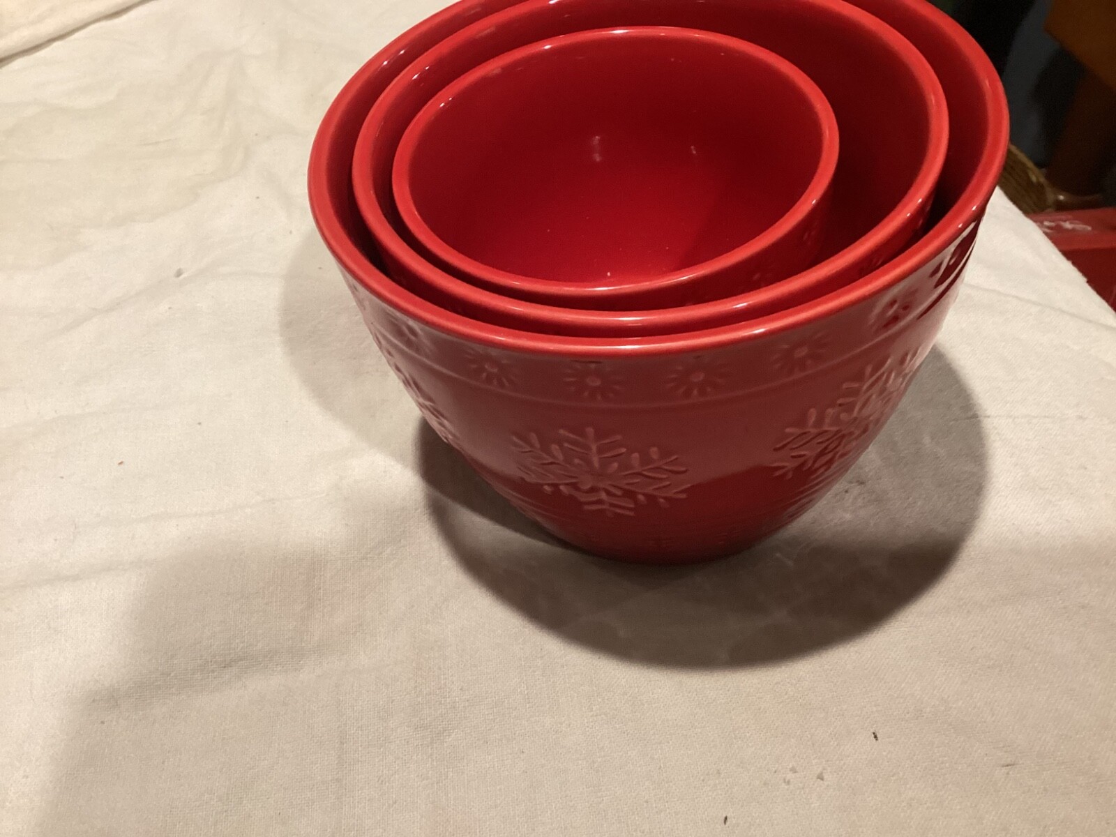 3 Walgreen Co. Red Snowflake Nesting Bowls Mint