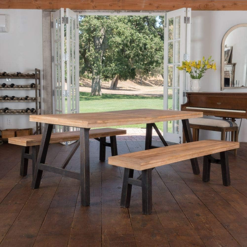 Cottage Acacia Wood Dining Set, Brushed Grey