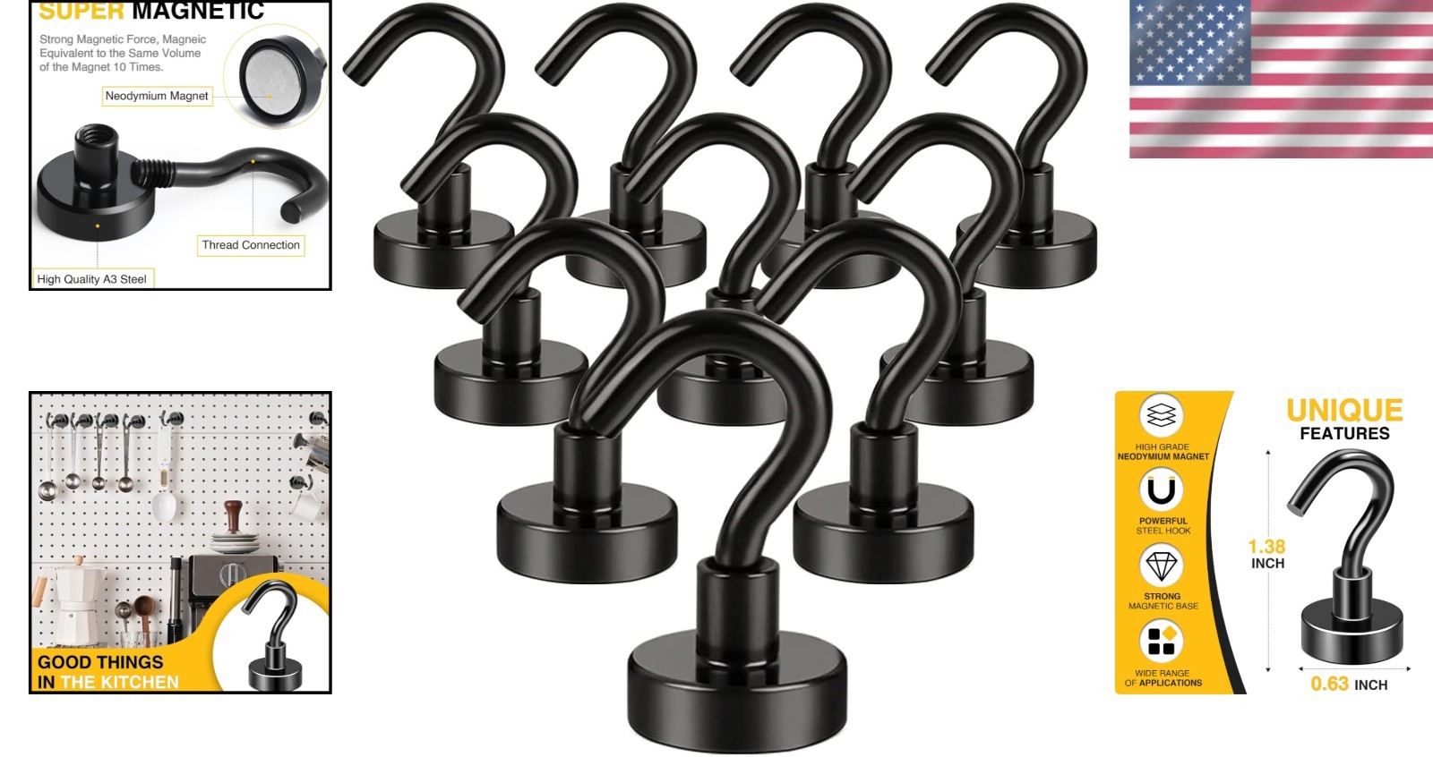 Versatile Heavy-Duty Magnetic Hooks - 30 lbs Capacity, No Tools Required