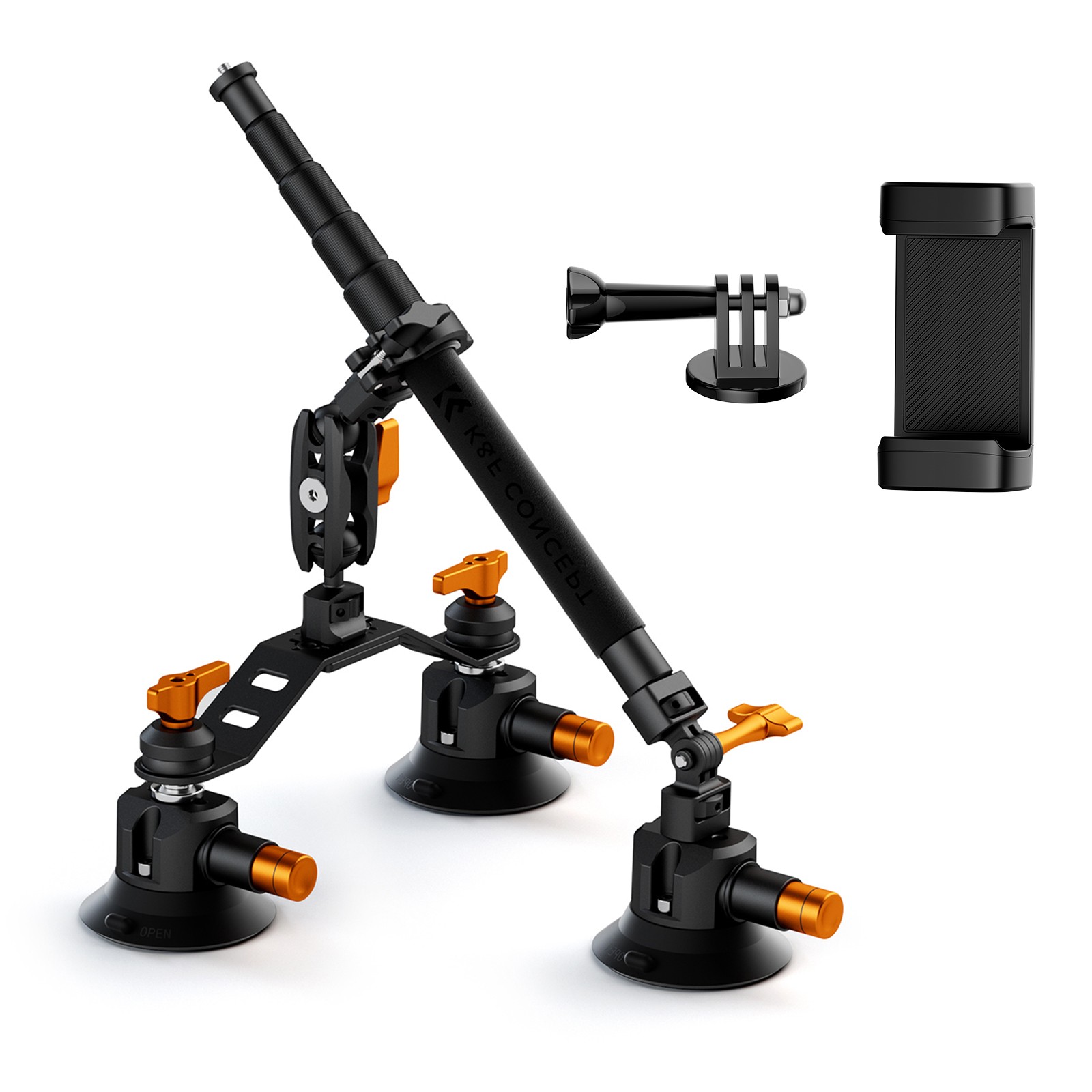 K&F CONCEPT Triple Suction Cup Car Mount for Insta360 X5 X4 GoPro DJI Action 5/4