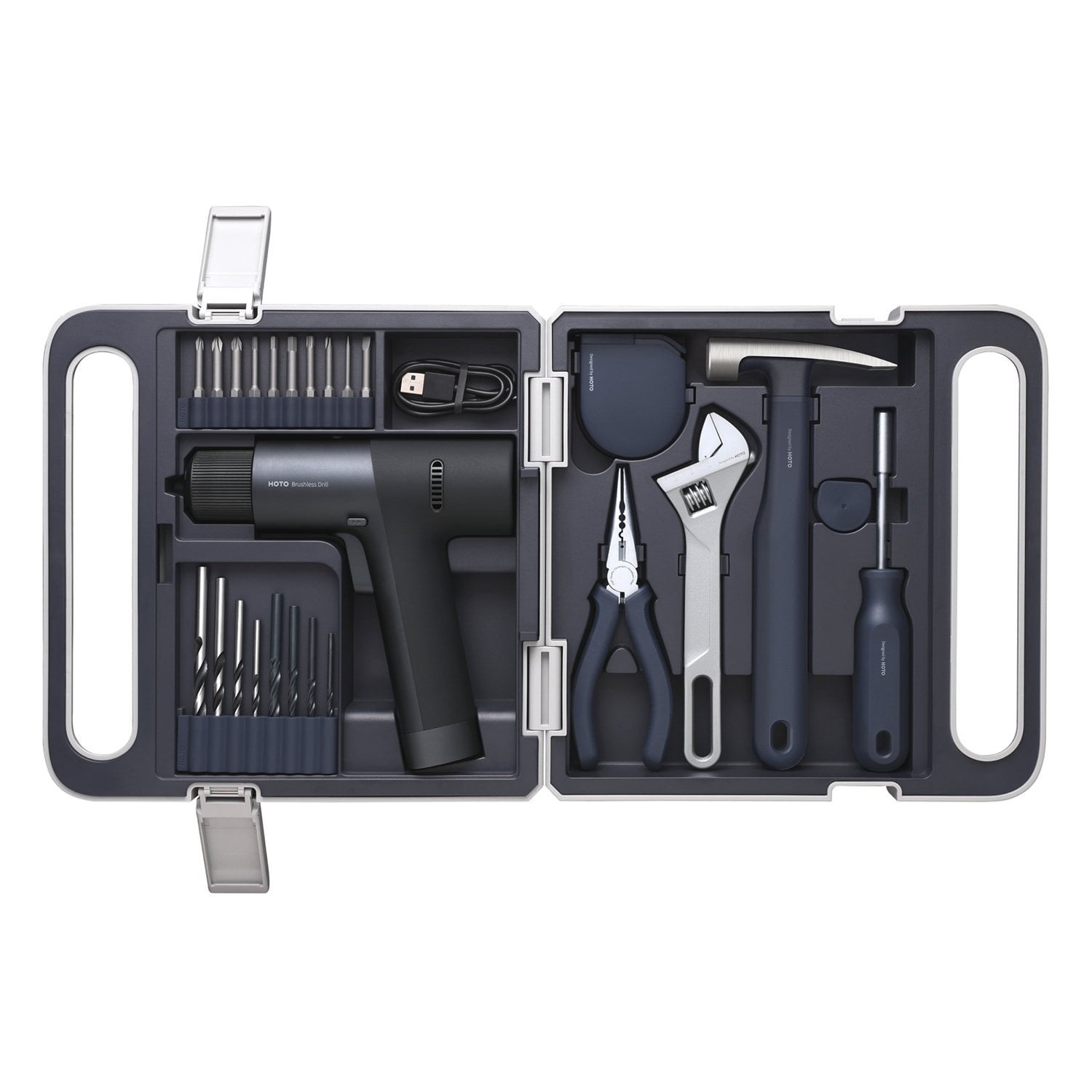 HOTO Cordless Brushless Drill Tool Set, Variable Speed, Hidden Buckle, Unique LE